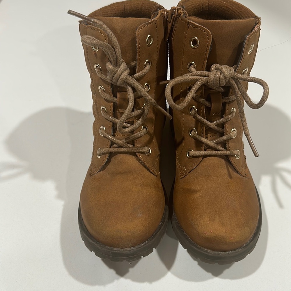 Girls Quilted Buckle Lace-Up Boots - Tan, Size 13